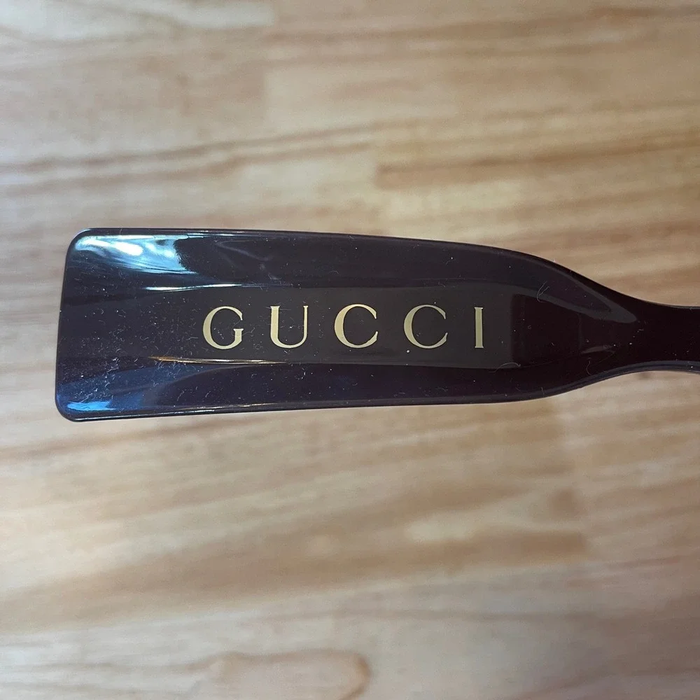 Gucci Dark Brown Resin Travel Shoe Horn Gold Logo Italian Designer Accessory